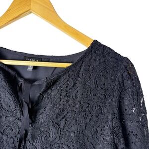 Talbots Black Lace Blouse Lined Long Sleeve Sheer Floral Top Women's Size Large